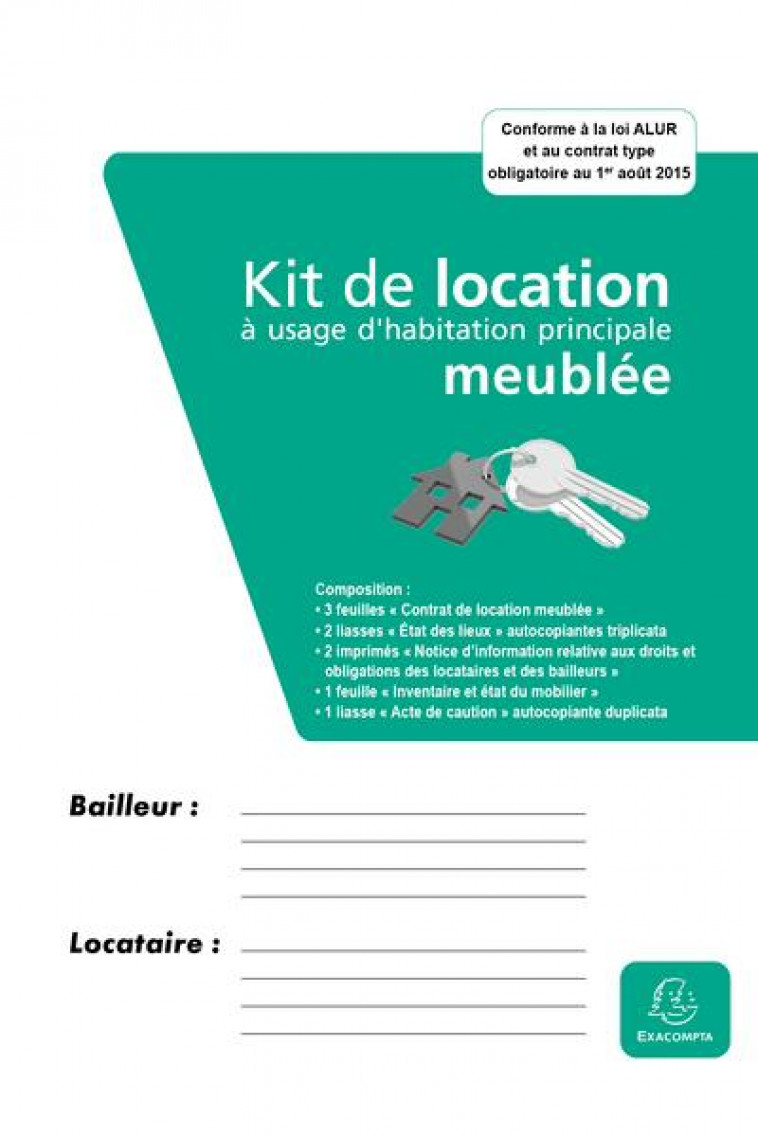 KIT DOSSIER DE LOCATION MEUBLEE - CONTRAT DE LOCATION MEUBLEE + ETATS DES LIEUX - EXACOMPTA - NC