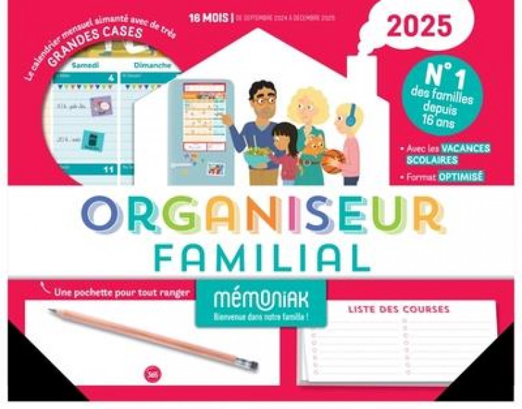 ORGANISEUR FAMILIAL MEMONIAK 2025, CALENDRIER ORGANISATION FAMILIAL MENSUEL (SEPT. 2024- DEC. 2025) - NESK - NC