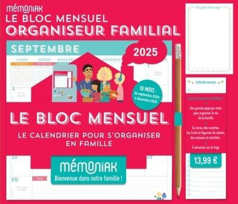 LE BLOC MENSUEL ORGANISEUR FAMILIAL MEMONIAK, CALENDRIER (SEPT. 2024 - DEC. 2025) - XXX - NC