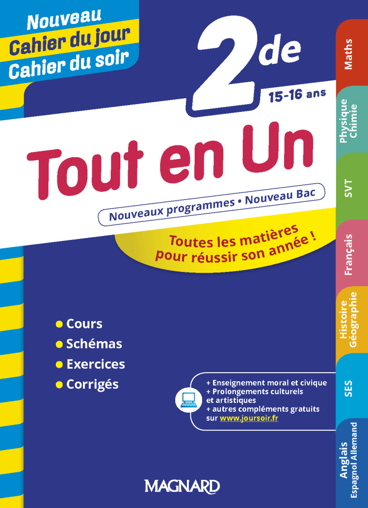 Tout en Un 2de - Cahier du jour Cahier du soir - Folco Michelle, Eisenstein Louise, Carlevaro - Cochet Marion, Coly Sylvie, Punta Vito, Mariaud Christian, Charles Céline, Detouillon Emilie, Benoit Baptiste, GUILLAUME Elisabeth, Cochet Marion, Fortain Dit 