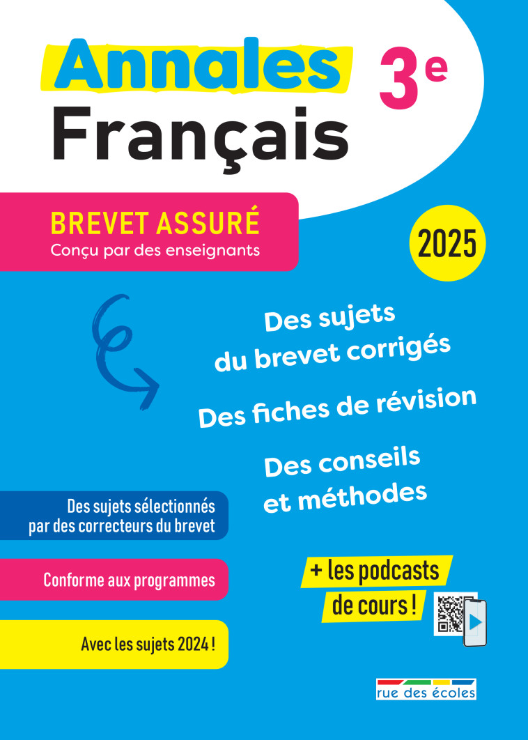 Brevet assuré - Annales - Français - 3e - 2025 -  Collectif - RUE DES ECOLES