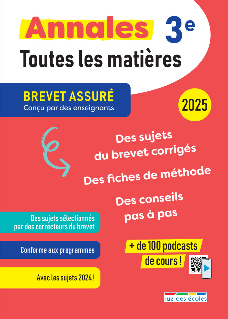 Brevet assuré - Annales - Toutes les matières - 3e - 2025 -  Collectif - RUE DES ECOLES