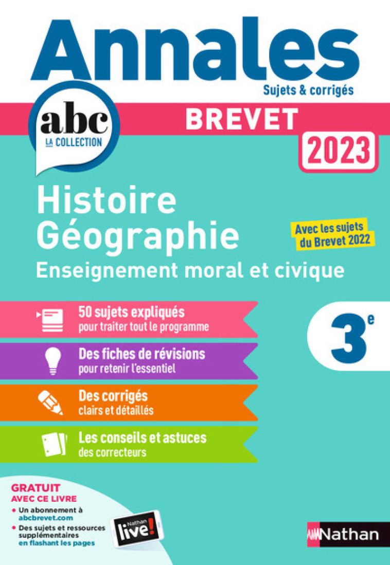 Annales Brevet 2023- Histoire Géographie Enseignement Moral et Civique - Corrigé - Grégoire Pralon - NATHAN