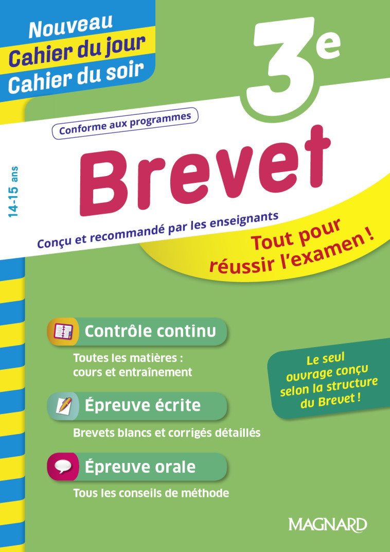 Brevet 3e - Nouveau Cahier du jour Cahier du soir - Patrick Rasset - MAGNARD