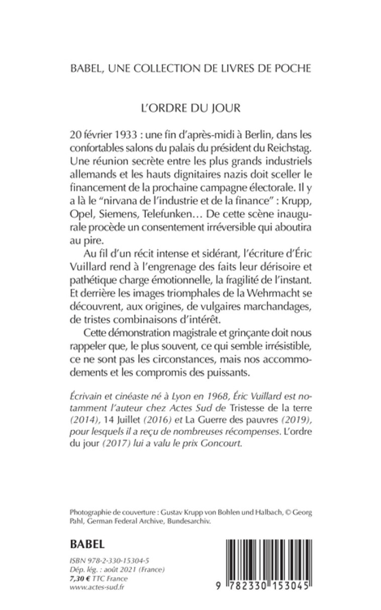 L'ordre du jour - Éric Vuillard - ACTES SUD