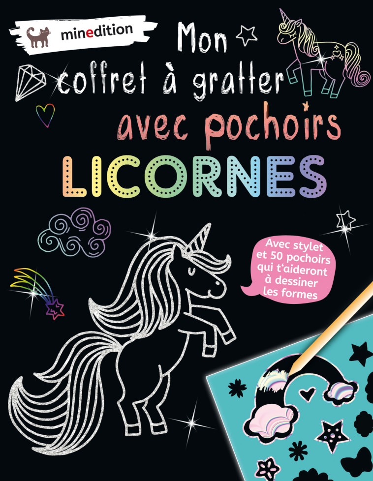 Mon coffret à gratter avec pochoirs - Licornes - Maike DUDDEK - MINEDITION