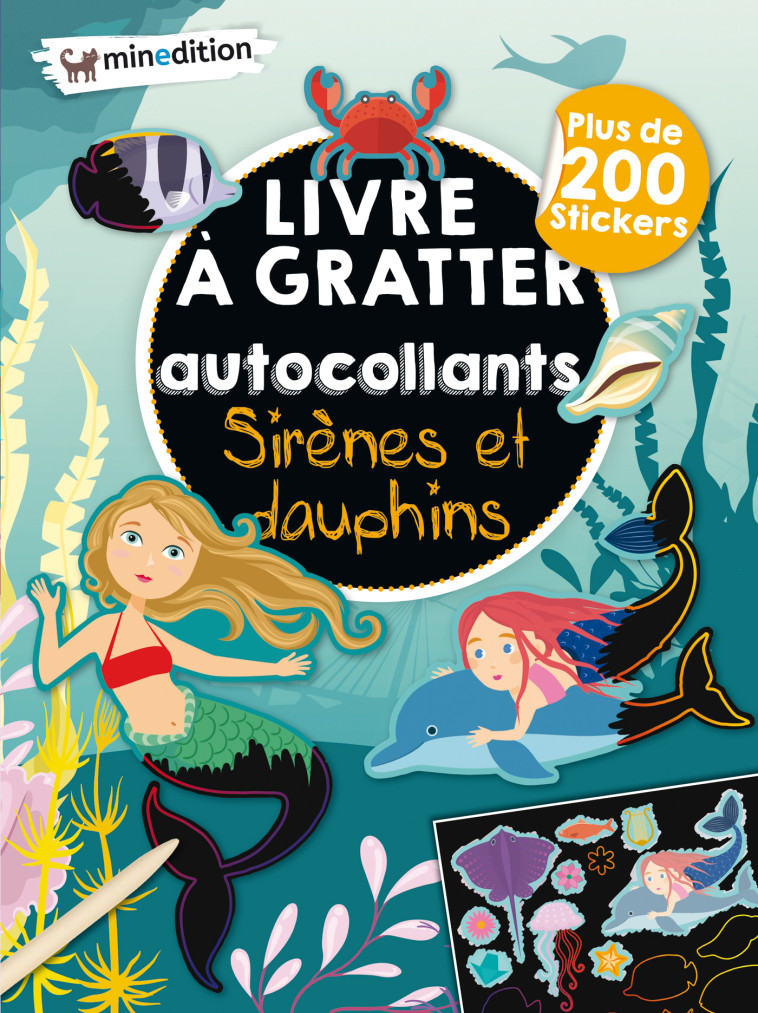 Livre à gratter avec autocollants  - Sirènes et dauphins - Eva Schindler - MINEDITION