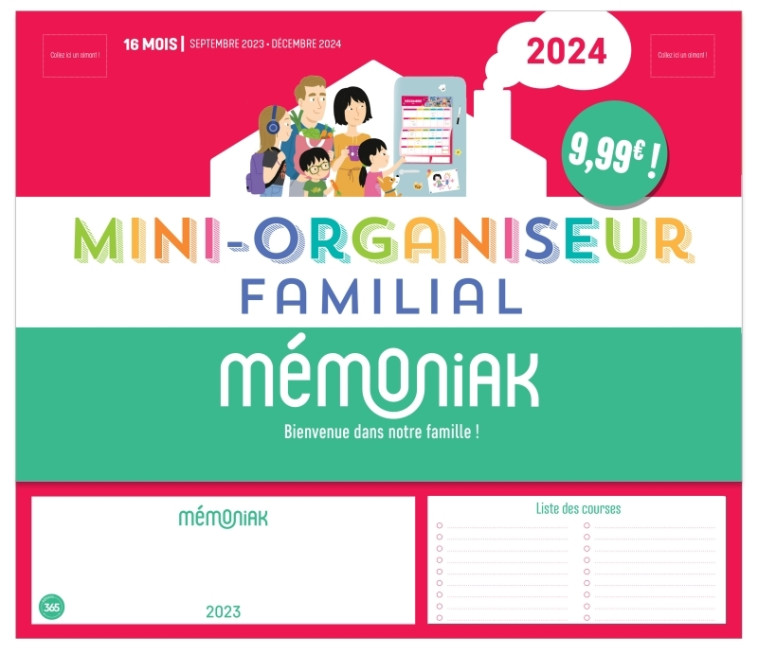 Mini-organiseur familial Mémoniak, calendrier familial mensuel (sept. 2023- déc. 2024) -  Nesk - 365 PARIS