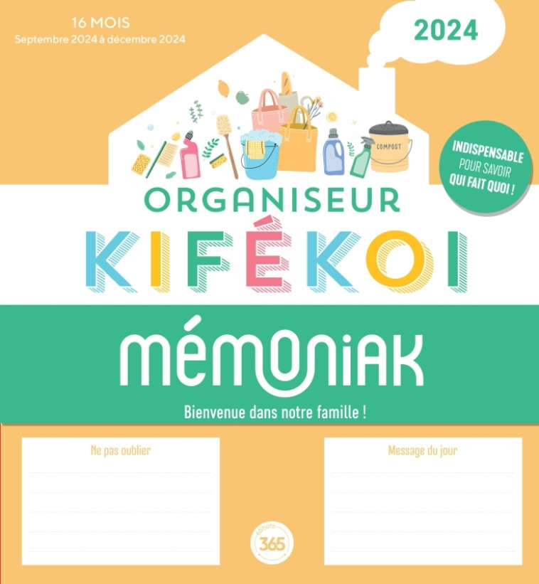 Organiseur Mémoniak Kifékoi, calendrier mensuel en colonnes (sept. 2023- déc. 2024) - XXX - 365 PARIS