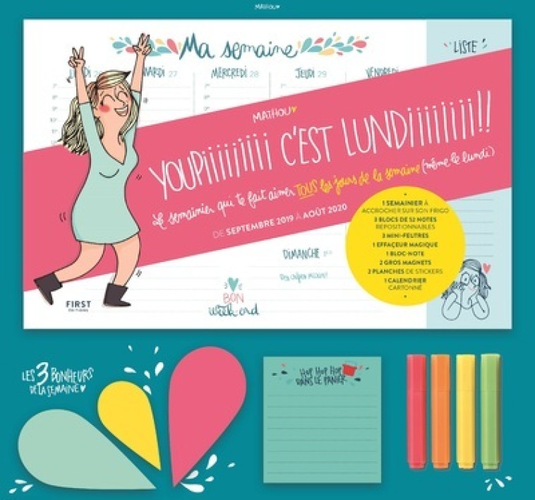 Youpi c'est lundi : semainier 2019 - 2020 le semainier pas comme les autres de Mathou -  Mathou - FIRST