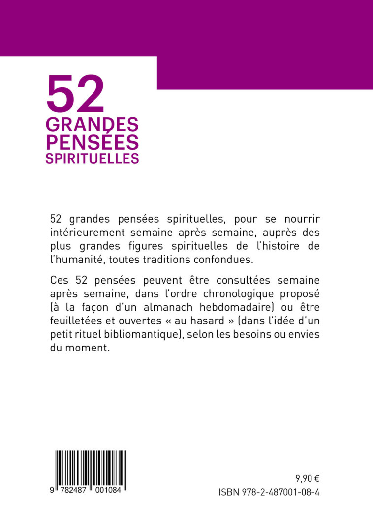 52 grandes pensées spirituelles - Une lumière par semaine -  Anonyme - OUVREURS MONDES